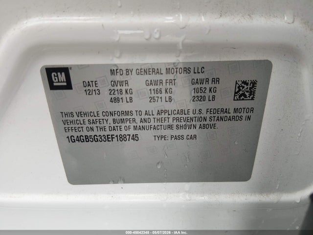 2014 Buick Lacrosse Leather Group მანქანა იყიდება აუქციონზე, vin: 1G4GB5G33EF188745, აუქციონის ნომერი: 45042348