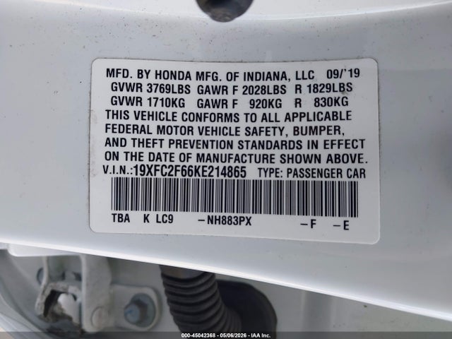 Honda Civic Lx 2019 19XFC2F66KE214865 Image 9