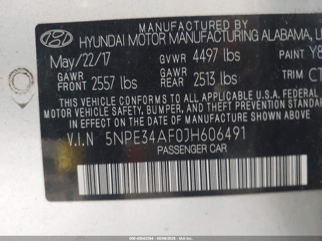 Aukcja sprzedaży 2018 Hyundai Sonata Sport, vin: 5NPE34AF0JH606491, numer aukcji: 45042394