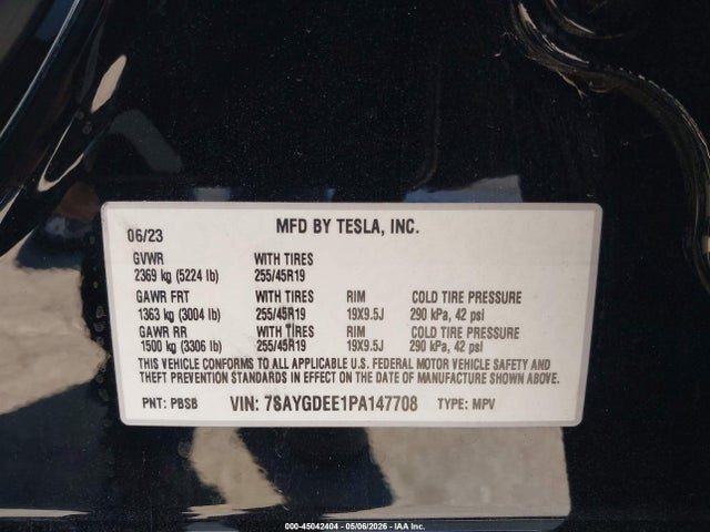 45042404 :رقم المزاد ، 7SAYGDEE1PA147708 vin ، 2023 Tesla Model Y Awd/long Range Dual Motor All-wheel Drive مزاد بيع