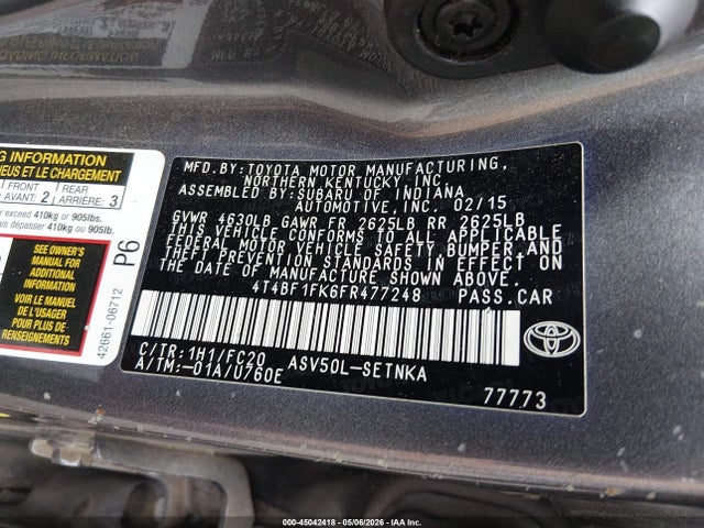 Aukcja sprzedaży 2015 Toyota Camry Le, vin: 4T4BF1FK6FR477248, numer aukcji: 45042418