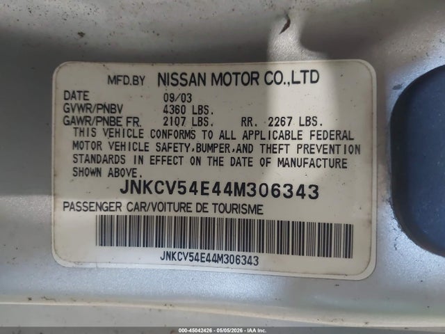 2004 Infiniti G35 მანქანა იყიდება აუქციონზე, vin: JNKCV54E44M306343, აუქციონის ნომერი: 45042426