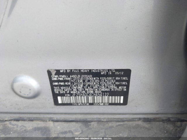 2012 Subaru Forester 2.5x Touring მანქანა იყიდება აუქციონზე, vin: JF2SHAGC4CH454122, აუქციონის ნომერი: 45042443