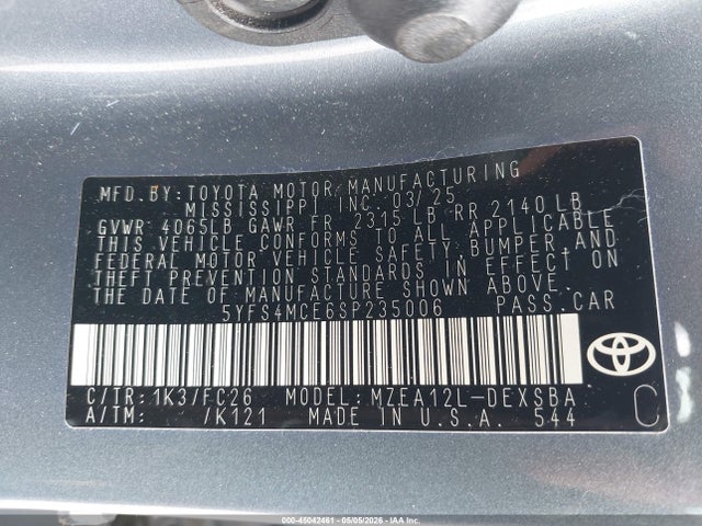 Toyota COROLLA SE 2025 5YFS4MCE6SP235006 Image 9