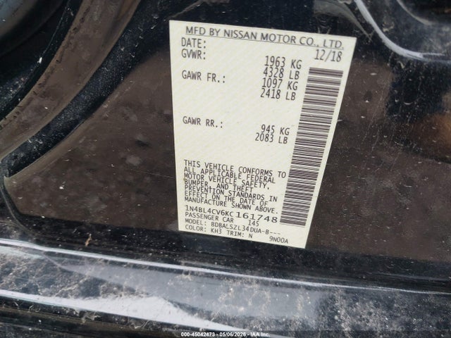 45042473 :رقم المزاد ، 1N4BL4CV6KC161748 vin ، 2019 Nissan Altima 2.5 Sr مزاد بيع