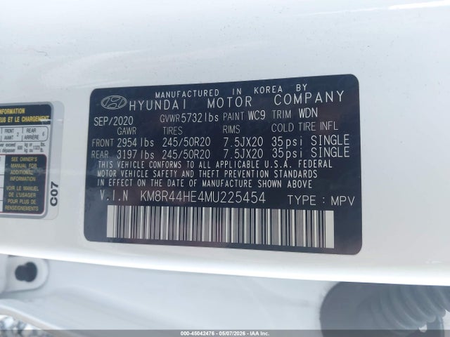 Aukcja sprzedaży 2021 Hyundai Palisade Sel, vin: KM8R44HE4MU225454, numer aukcji: 45042476