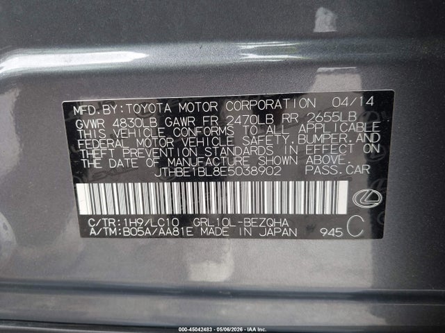 Aukcja sprzedaży 2014 Lexus Gs 350, vin: JTHBE1BL8E5038902, numer aukcji: 45042483