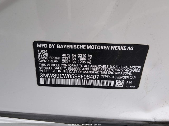 45042487 :رقم المزاد ، 3MW89CW05S8F08407 vin ، 2025 Bmw 330i Xdrive مزاد بيع
