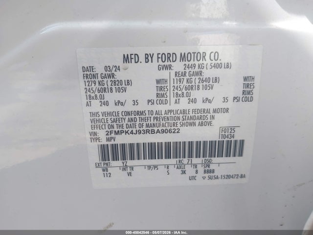 Ford EDGE SEL 2024 2FMPK4J93RBA90622 Image 9