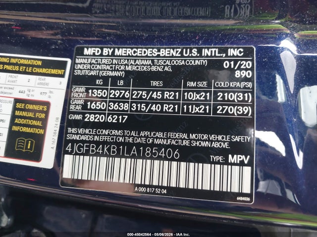 Продаж на аукціоні авто 2020 Mercedes-benz Gle 350 4matic, vin: 4JGFB4KB1LA185406, номер лоту: 45042564