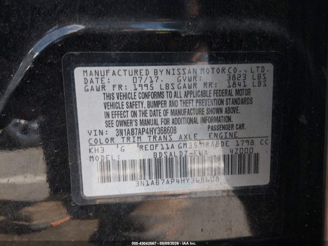Aukcja sprzedaży 2017 Nissan Sentra Sv, vin: 3N1AB7AP4HY368608, numer aukcji: 45042567