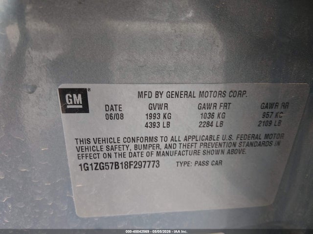 Продаж на аукціоні авто 2008 Chevrolet Malibu Ls, vin: 1G1ZG57B18F297773, номер лоту: 45042569