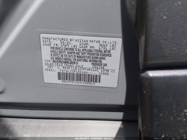 Aukcja sprzedaży 2021 Nissan Kicks Sv Xtronic Cvt, vin: 3N1CP5CV6ML502813, numer aukcji: 45042573