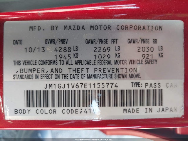 JM1GJ1V67E1155774 Mazda Mazda6 I Touring