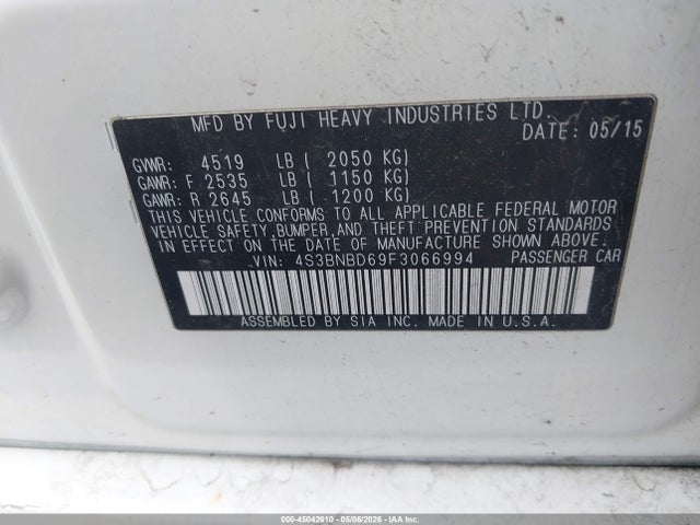 45042610 :رقم المزاد ، 4S3BNBD69F3066994 vin ، 2015 Subaru Legacy 2.5i Premium مزاد بيع