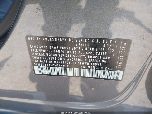 Продажа на аукционе авто 2012 Volkswagen Jetta 2.0l S, vin: 3VW2K7AJ5CM389042, номер лота: 45042619