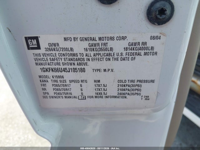 Продажа на аукционе авто 2005 Gmc Yukon Xl 1500 Denali, vin: 1GKFK66U45J105180, номер лота: 45042620