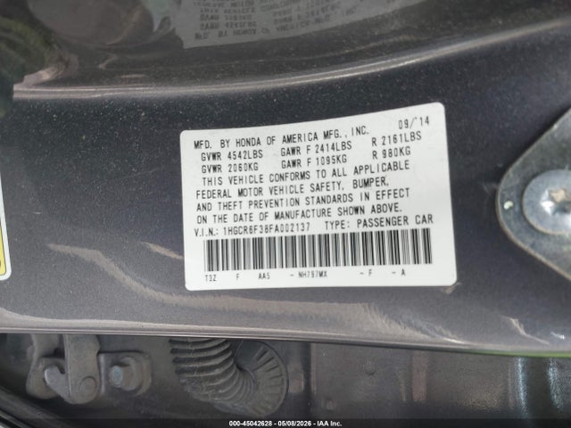 Продажа на аукционе авто 2015 Honda Accord Hybrid, vin: 1HGCR6F38FA002137, номер лота: 45042628