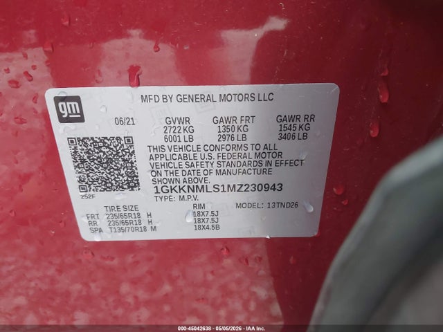 Продаж на аукціоні авто 2021 Gmc Acadia Fwd Slt, vin: 1GKKNMLS1MZ230943, номер лоту: 45042638