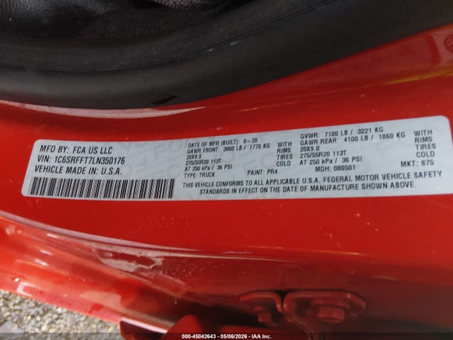 Продаж на аукціоні авто 2020 Ram 1500 Big Horn  4x4 5'7 Box, vin: 1C6SRFFT7LN350176, номер лоту: 45042643