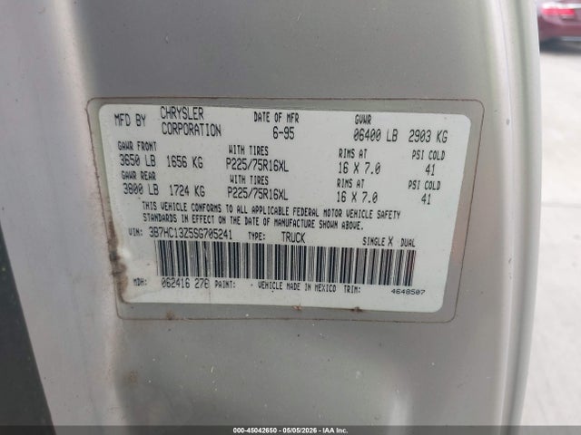 Auction sale of the 1995 Dodge Ram 1500, vin: 3B7HC13Z5SG705241, lot number: 45042650