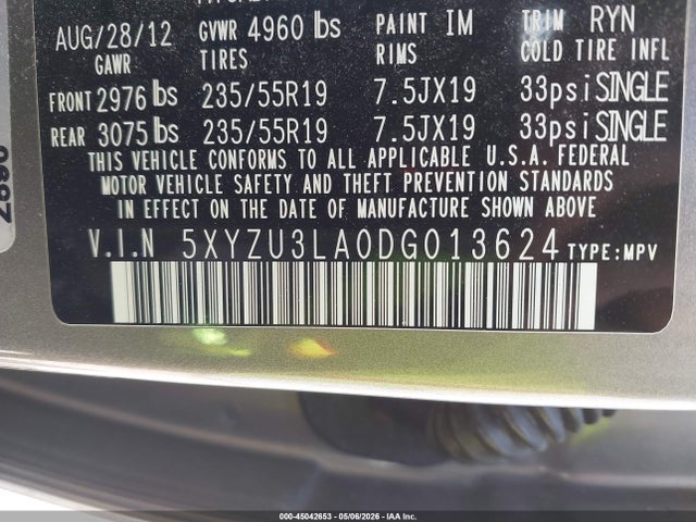 45042653 :رقم المزاد ، 5XYZU3LA0DG013624 vin ، 2013 Hyundai Santa Fe Sport 2.0t مزاد بيع