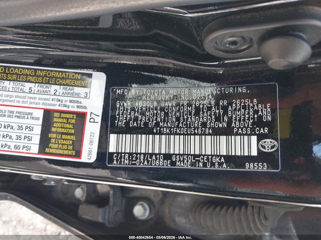 Aukcja sprzedaży 2014 Toyota Camry Xle V6, vin: 4T1BK1FK0EU546794, numer aukcji: 45042654