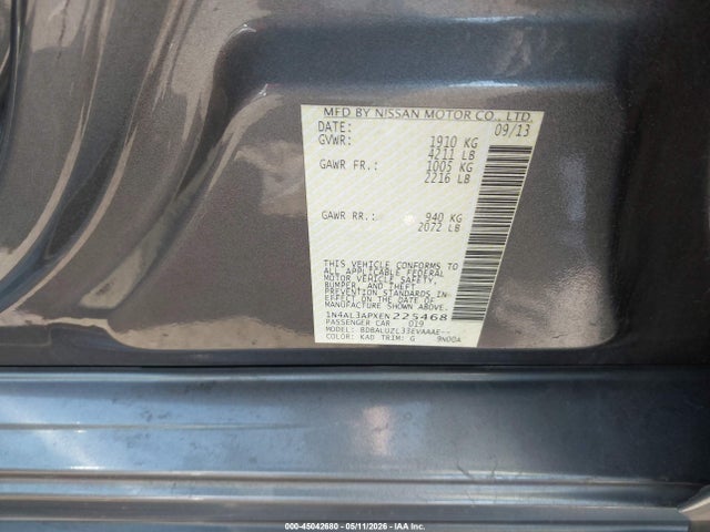 Aukcja sprzedaży 2014 Nissan Altima 2.5 Sv, vin: 1N4AL3APXEN225468, numer aukcji: 45042680