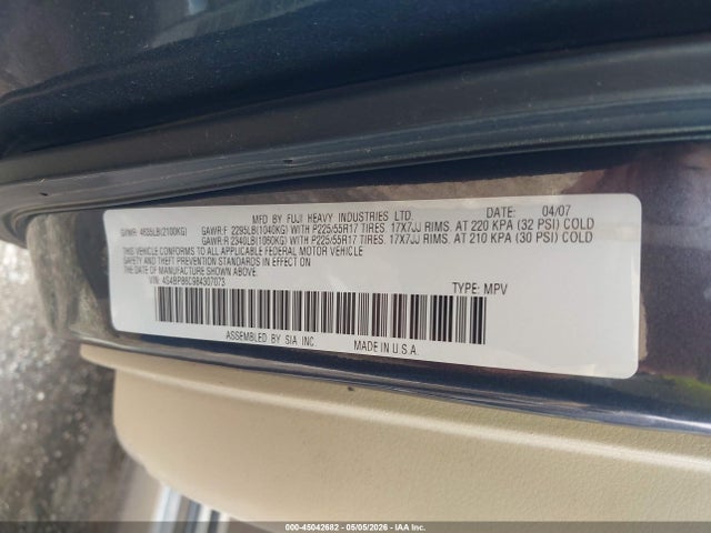 2008 Subaru Outback 3.0r L.l. Bean Edition მანქანა იყიდება აუქციონზე, vin: 4S4BP86C984307073, აუქციონის ნომერი: 45042682