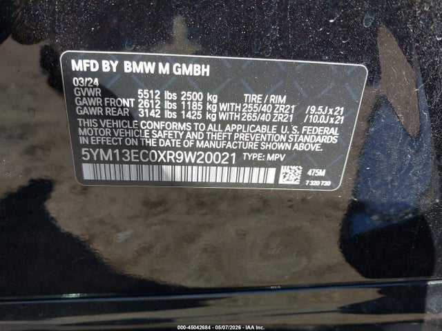 Продажа на аукционе авто 2024 Bmw X3 M, vin: 5YM13EC0XR9W20021, номер лота: 45042684