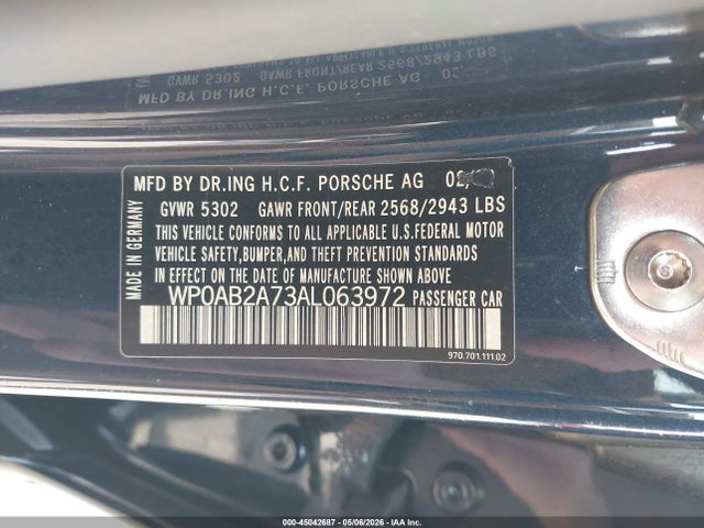 Продаж на аукціоні авто 2010 Porsche Panamera S, vin: WP0AB2A73AL063972, номер лоту: 45042687