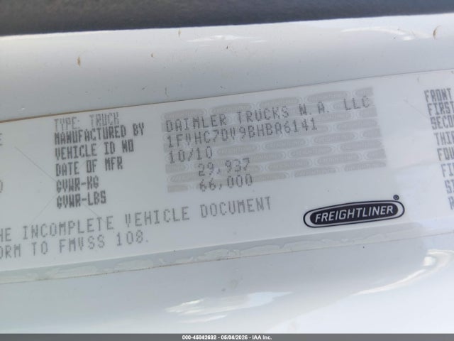 Продаж на аукціоні авто 2011 Freightliner M2 112v Heavy Duty, vin: 1FVHC7DV9BHBA6141, номер лоту: 45042692