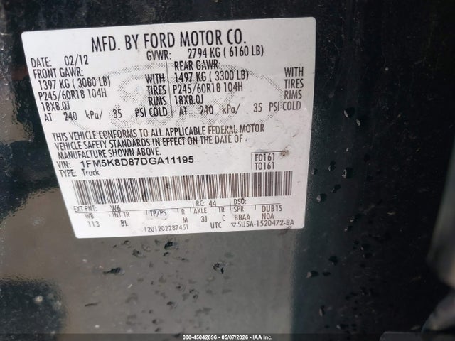 Продаж на аукціоні авто 2013 Ford Explorer Xlt, vin: 1FM5K8D87DGA11195, номер лоту: 45042696