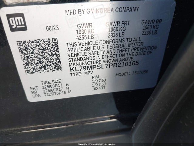 KL79MPSL7PB210165 Chevrolet Trailblazer Fwd Lt