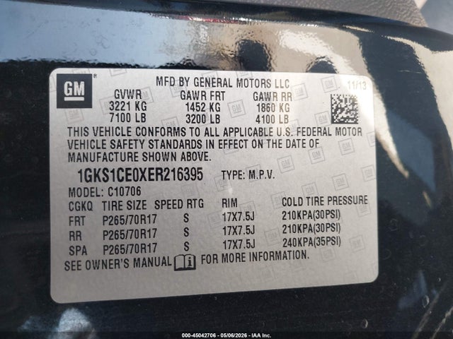 Продаж на аукціоні авто 2014 Gmc Yukon Slt, vin: 1GKS1CE0XER216395, номер лоту: 45042706