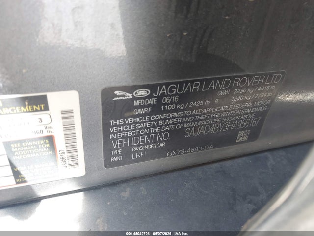 45042708 :رقم المزاد ، SAJAD4BV3HA956167 vin ، 2017 Jaguar Xe 35t Premium مزاد بيع