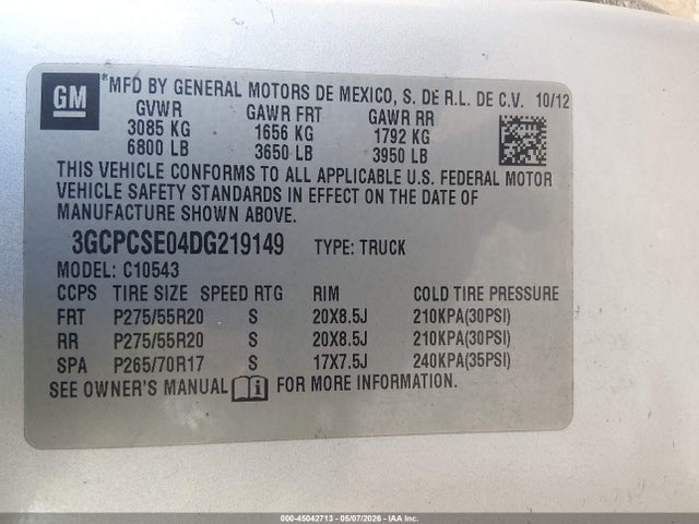 Продажа на аукционе авто 2013 Chevrolet Silverado 1500 Lt, vin: 3GCPCSE04DG219149, номер лота: 45042713