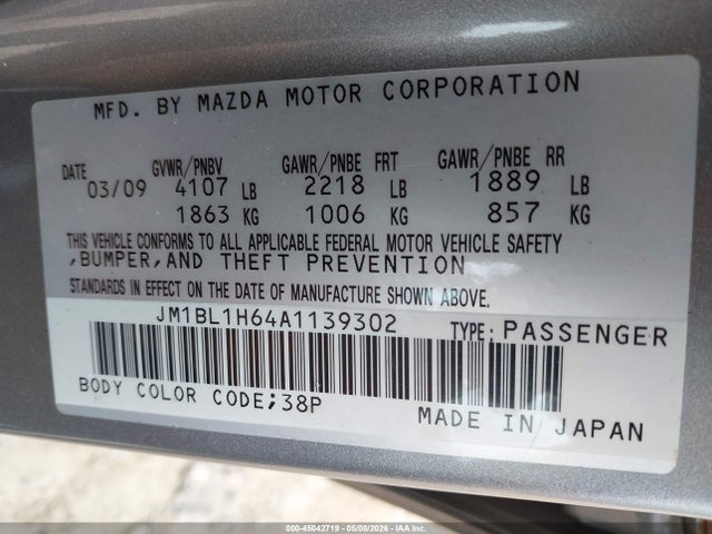 2010 Mazda Mazda3 S Sport მანქანა იყიდება აუქციონზე, vin: JM1BL1H64A1139302, აუქციონის ნომერი: 45042719