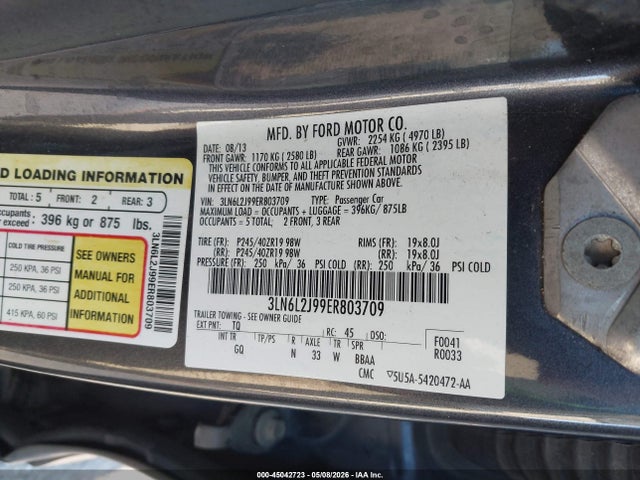 2014 Lincoln Mkz მანქანა იყიდება აუქციონზე, vin: 3LN6L2J99ER803709, აუქციონის ნომერი: 45042723