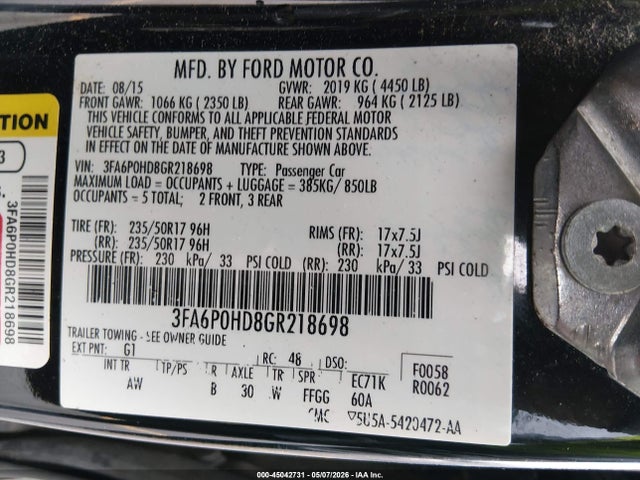 Продаж на аукціоні авто 2016 Ford Fusion Se, vin: 3FA6P0HD8GR218698, номер лоту: 45042731