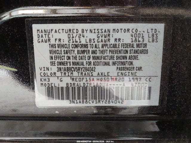 2024 Nissan Sentra Sv Xtronic Cvt მანქანა იყიდება აუქციონზე, vin: 3N1AB8CV5RY284042, აუქციონის ნომერი: 45042734