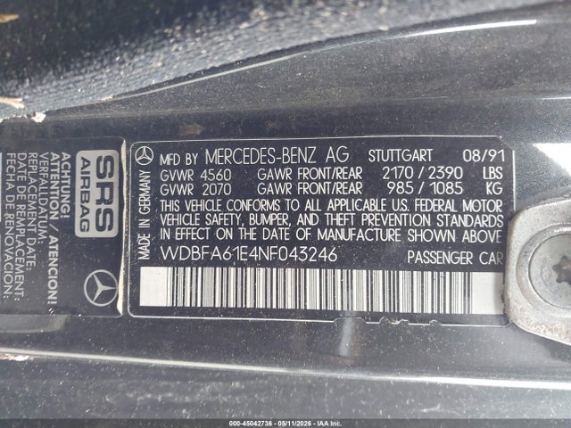 Продажа на аукционе авто 1992 Mercedes-benz 300 Sl, vin: WDBFA61E4NF043246, номер лота: 45042736