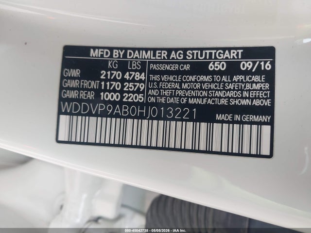 WDDVP9AB0HJ013221 Mercedes-Benz B 250e