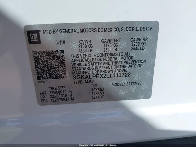 45042747 :رقم المزاد ، 3GKALPEX2LL111722 vin ، 2020 Gmc Terrain Fwd Slt مزاد بيع