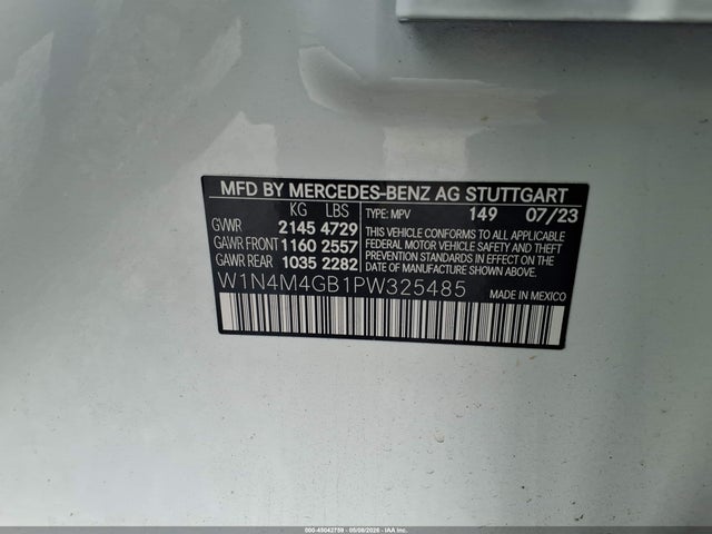 45042759 :رقم المزاد ، W1N4M4GB1PW325485 vin ، 2023 Mercedes-benz Glb 250 مزاد بيع