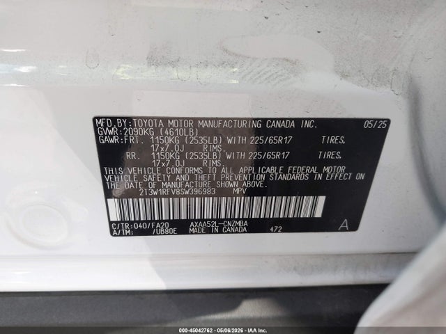 Aukcja sprzedaży 2025 Toyota Rav4 Xle, vin: 2T3W1RFV8SW396983, numer aukcji: 45042762