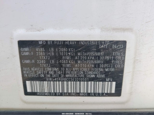 4S4BRBCC5E3210501 Subaru Outback 2.5i Premium