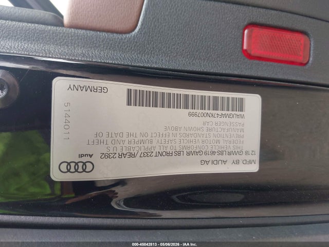 Aukcja sprzedaży 2019 Audi A4 40 Premium/40 Titanium Premium, vin: WAUGMAF47KN007999, numer aukcji: 45042813
