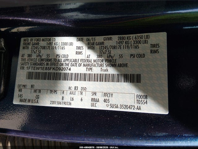 45042816 :رقم المزاد ، 1FTEW1E85FKD92074 vin ، 2015 Ford F-150 Xl مزاد بيع
