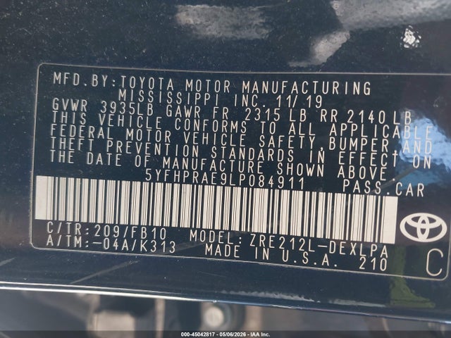 Продаж на аукціоні авто 2020 Toyota Corolla Le, vin: 5YFHPRAE9LP084911, номер лоту: 45042817